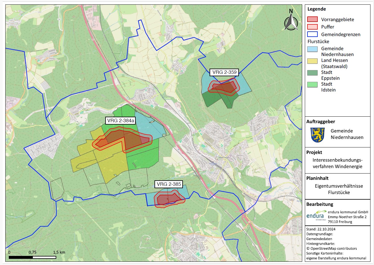Karte der Windvorrangflächen (Quelle Gemeinde Niedernhausen)